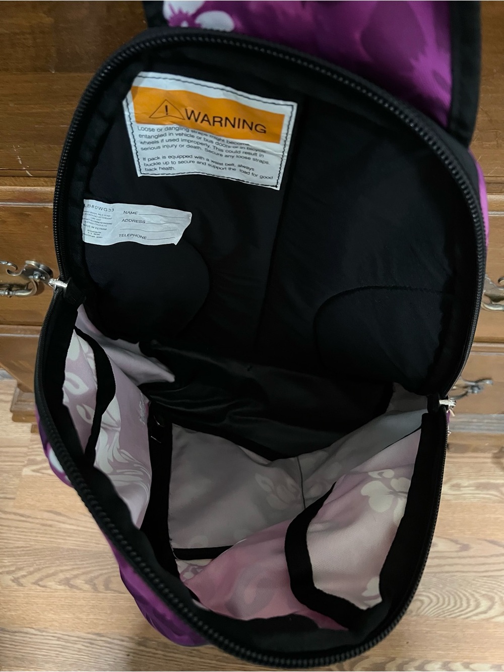 L.L. Bean Purple Floral Sling Bag Backpack - Picture 4 of 9